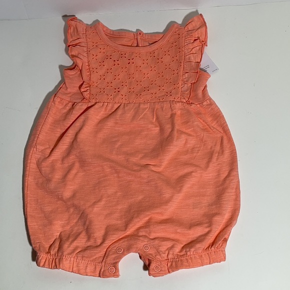 Baby Girl’s 12M Bright Coral Eyelet Romper - Picture 3 of 6
